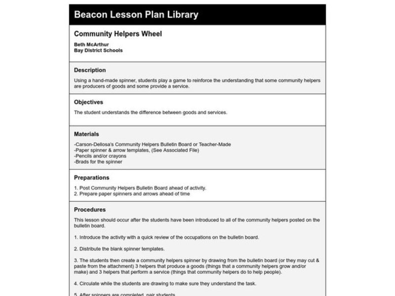 Community Helpers Wheel Lesson Plan