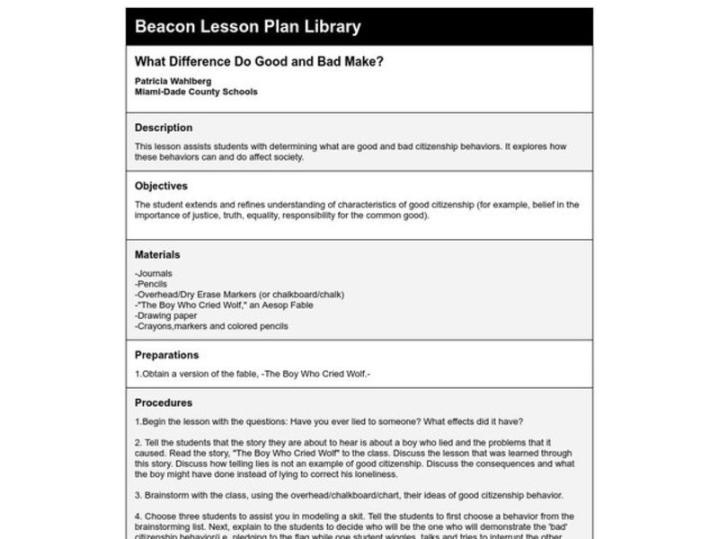 What Difference Do Good and Bad Make? Lesson Plan