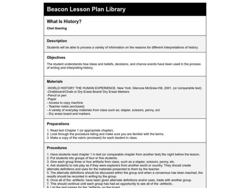What Is History? Lesson Plan