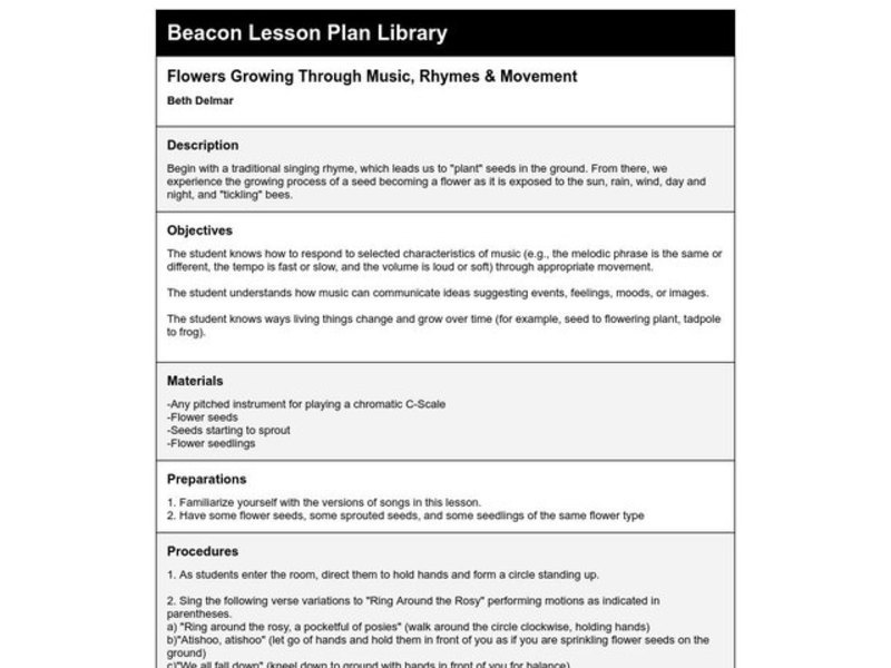 Flowers Growing Through Music, Rhymes & Movement Lesson Plan