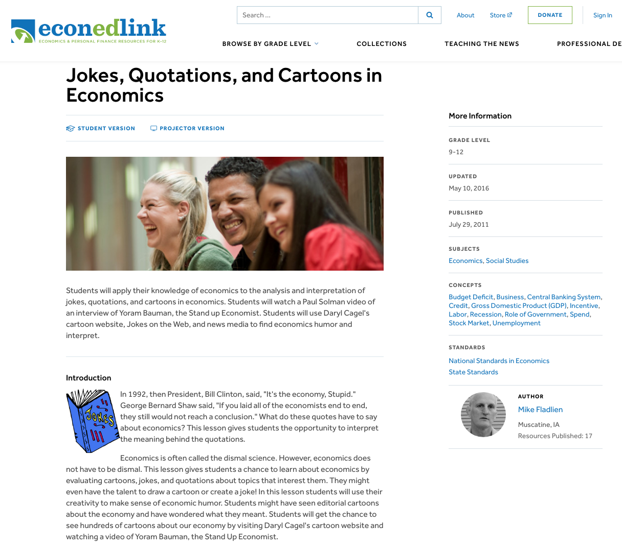 Jokes, Quotations, and Cartoons in Economics Lesson Plan