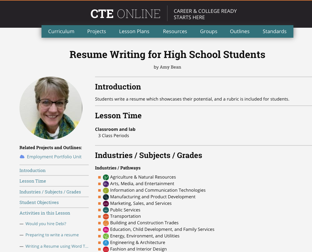 Resume Writing for High School Students Lesson Plan