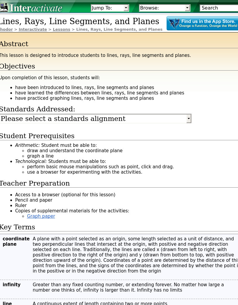 Lines, Rays, Line Segments, and Planes Lesson Plan