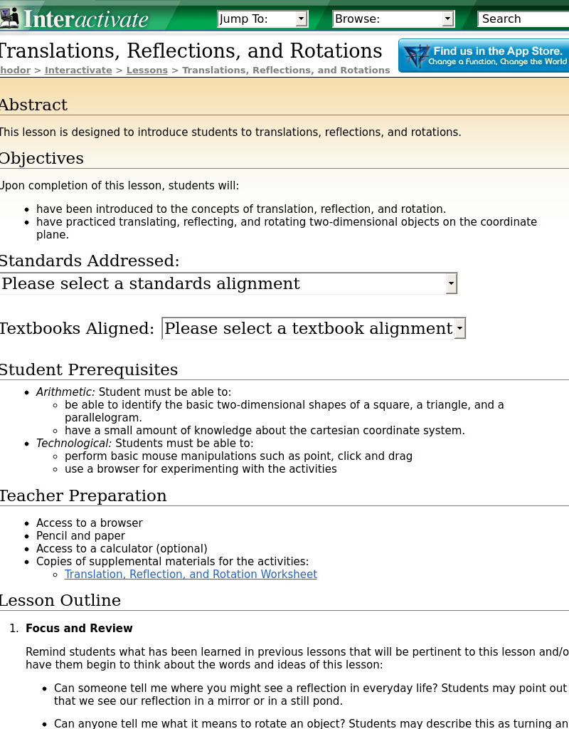 Translations, Reflections, and Rotations Lesson Plan