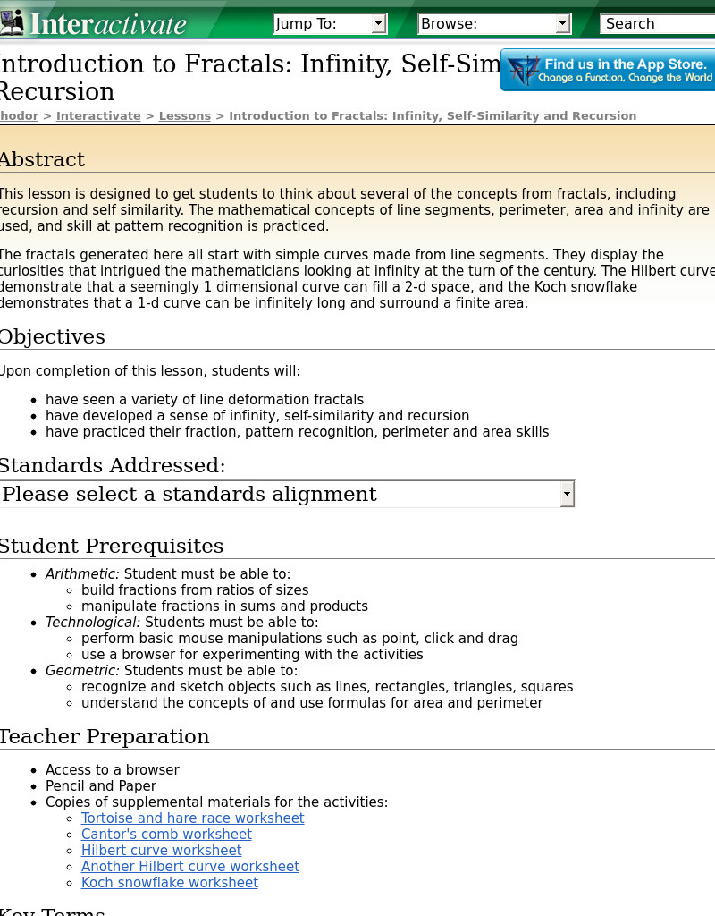 Introduction to Fractals: Infinity, Self-Similarity and Recursion. Lesson Plan