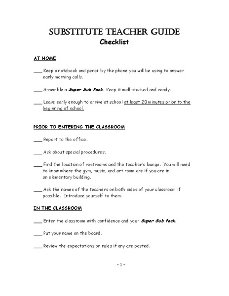 Substitute Teacher Guide Professional Doc