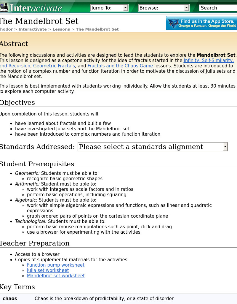 The Mandelbrot Set Lesson Plan