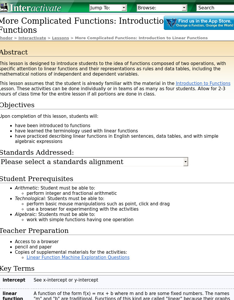 Introduction to Linear Functions Lesson Plan