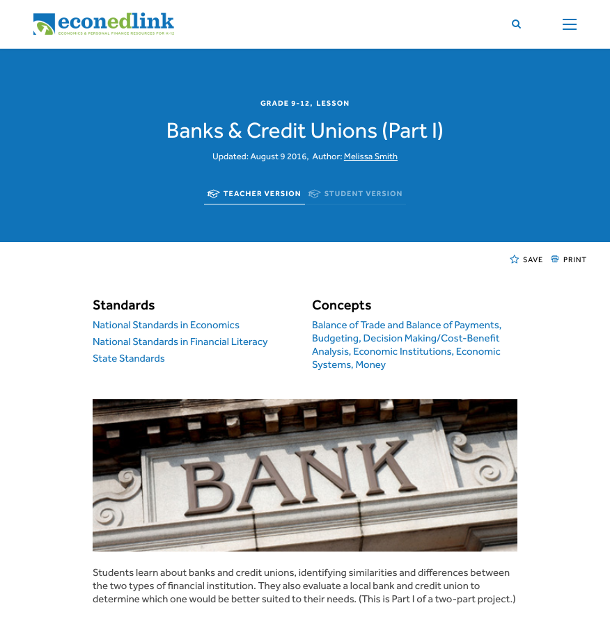 Banks and Credit Unions (Part 1) Lesson Plan