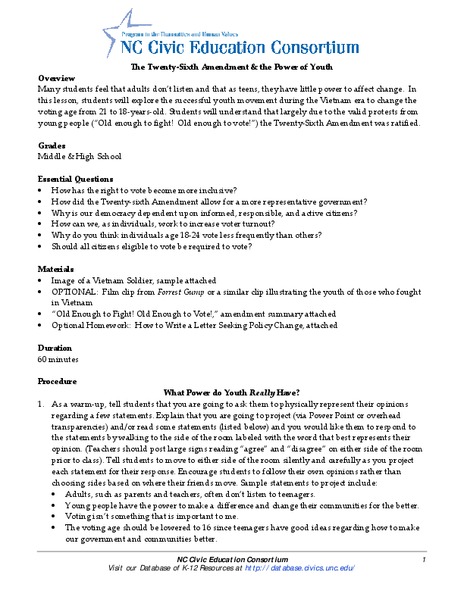The Twenty-Sixth Amendment and the Power of Youth Lesson Plan