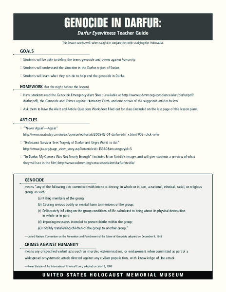 Genocide in Darfur: Darfur Eyewitness Teacher Guide Lesson Plan