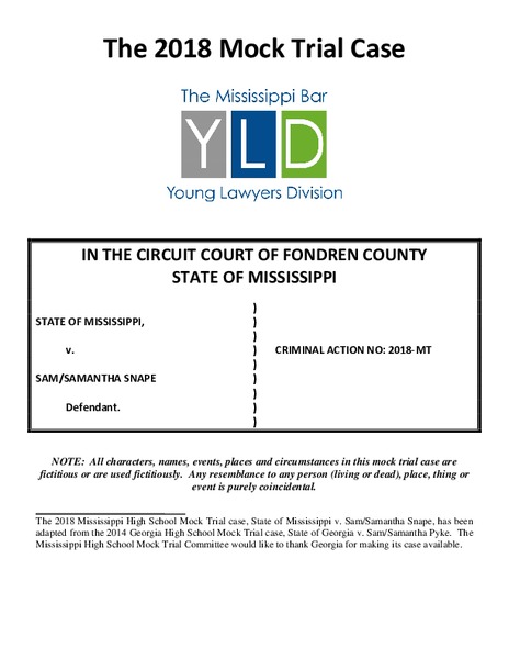 The 2018 Mock Trial Case Activity