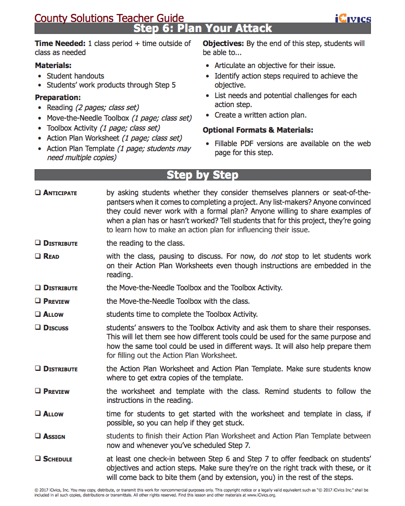 Step 6: Plan Your Attack Lesson Plan