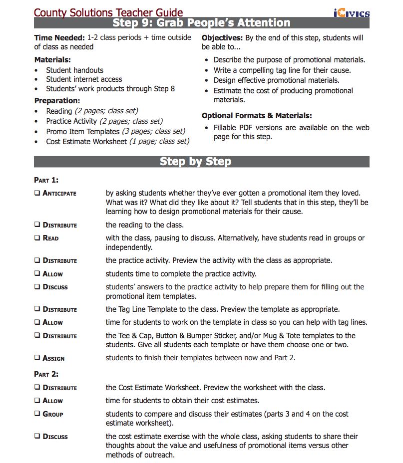 Step 9: Grab People’s Attention Lesson Plan