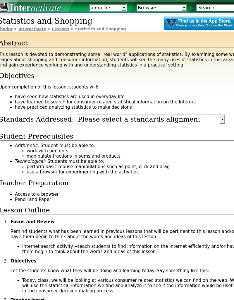Statistics and Shopping Lesson Plan