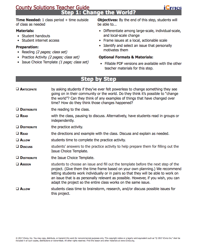 Step 1: Change the World? Lesson Plan