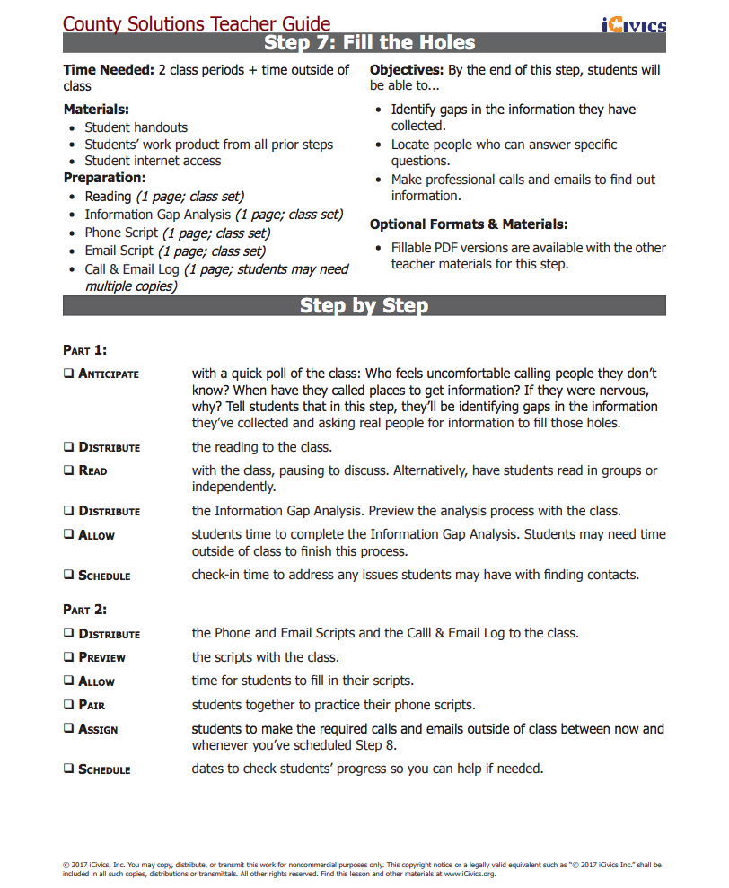 Step 7: Fill the Holes Lesson Plan
