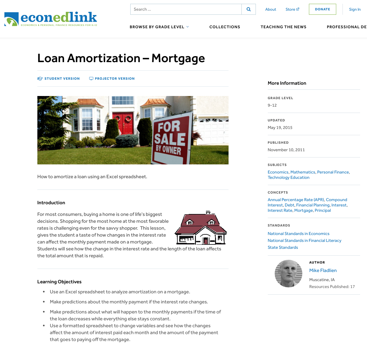 Loan Amortization - Mortgage Lesson Plan