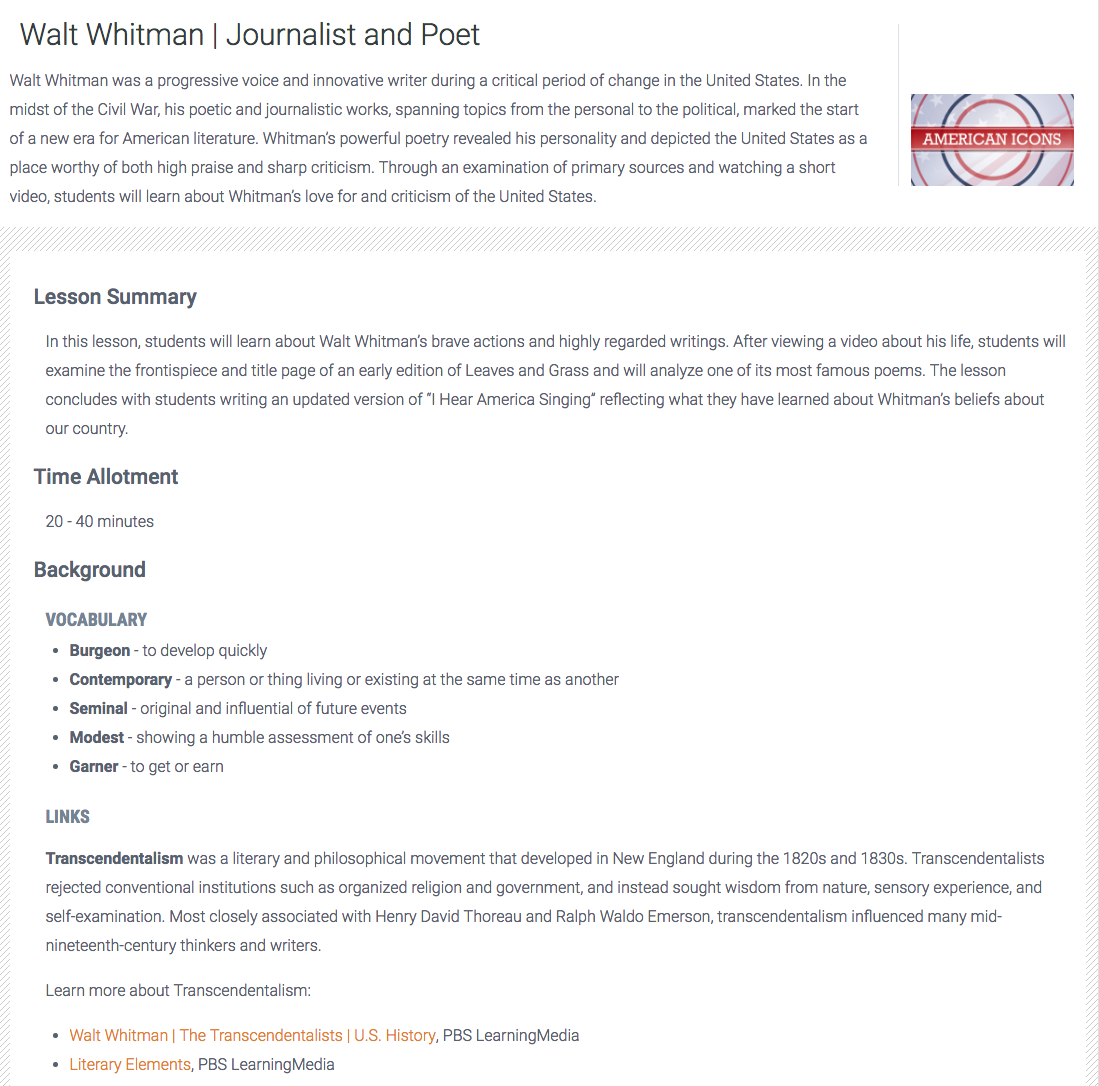 Walt Whitman: Journalist and Poet Lesson Plan