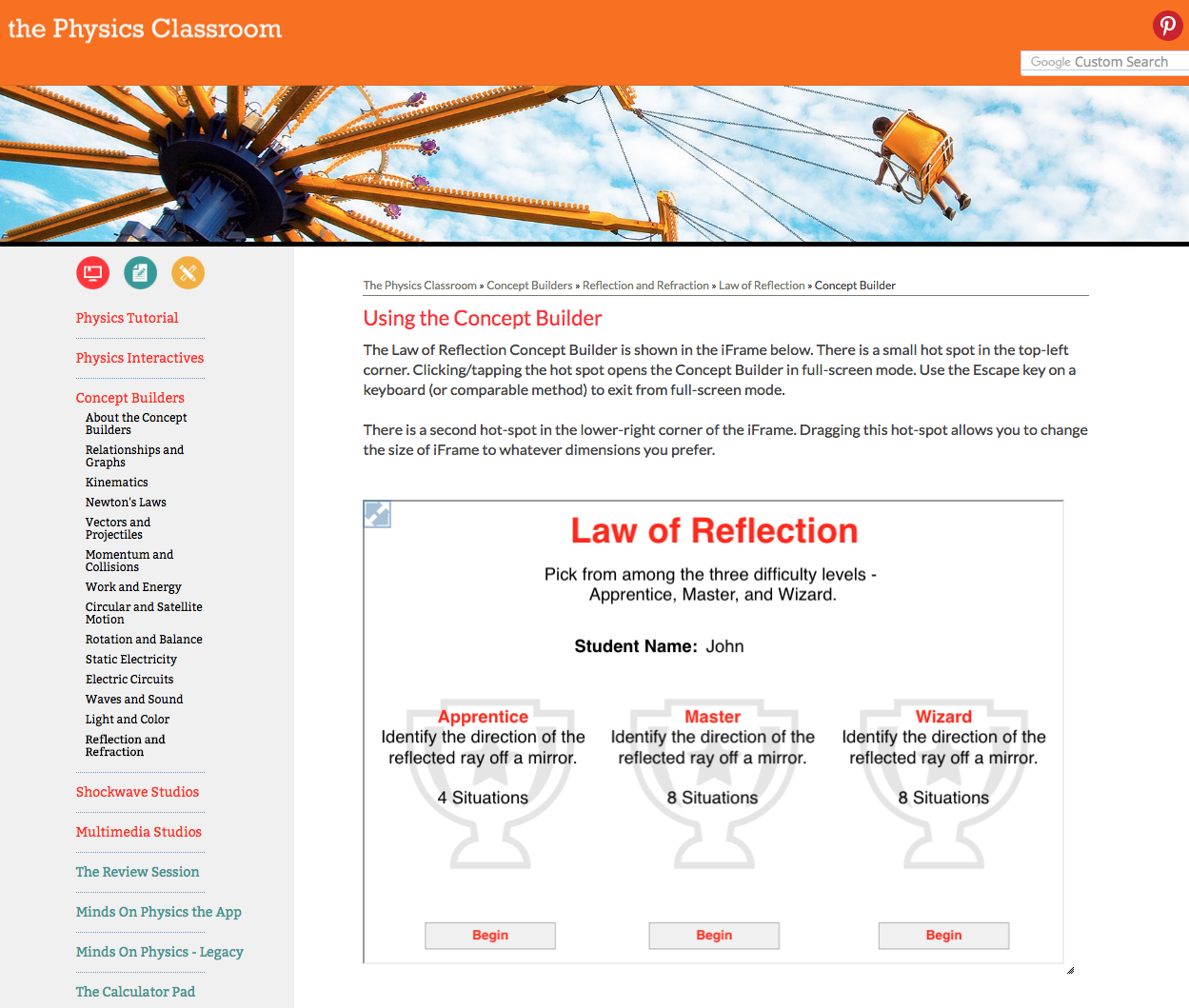 Law of Reflection Interactive