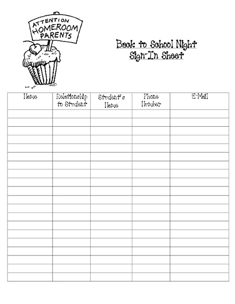 Back to School Night Sign-In Sheet Printables