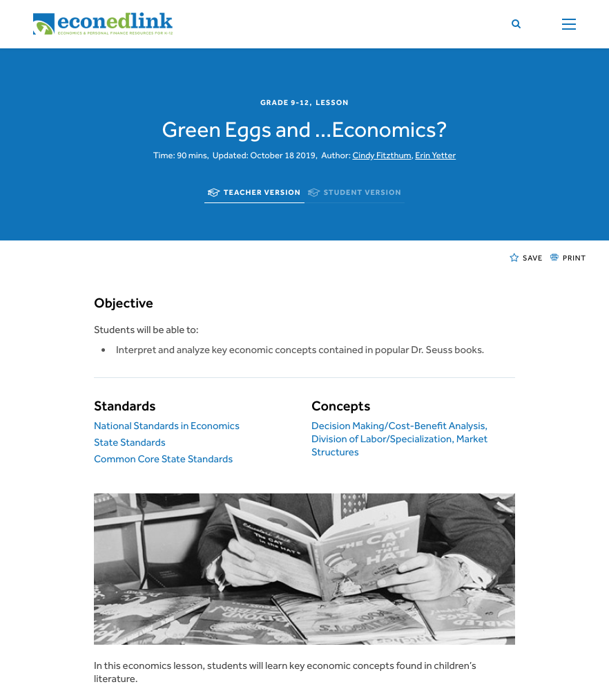 Green Eggs and ...Economics? Lesson Plan