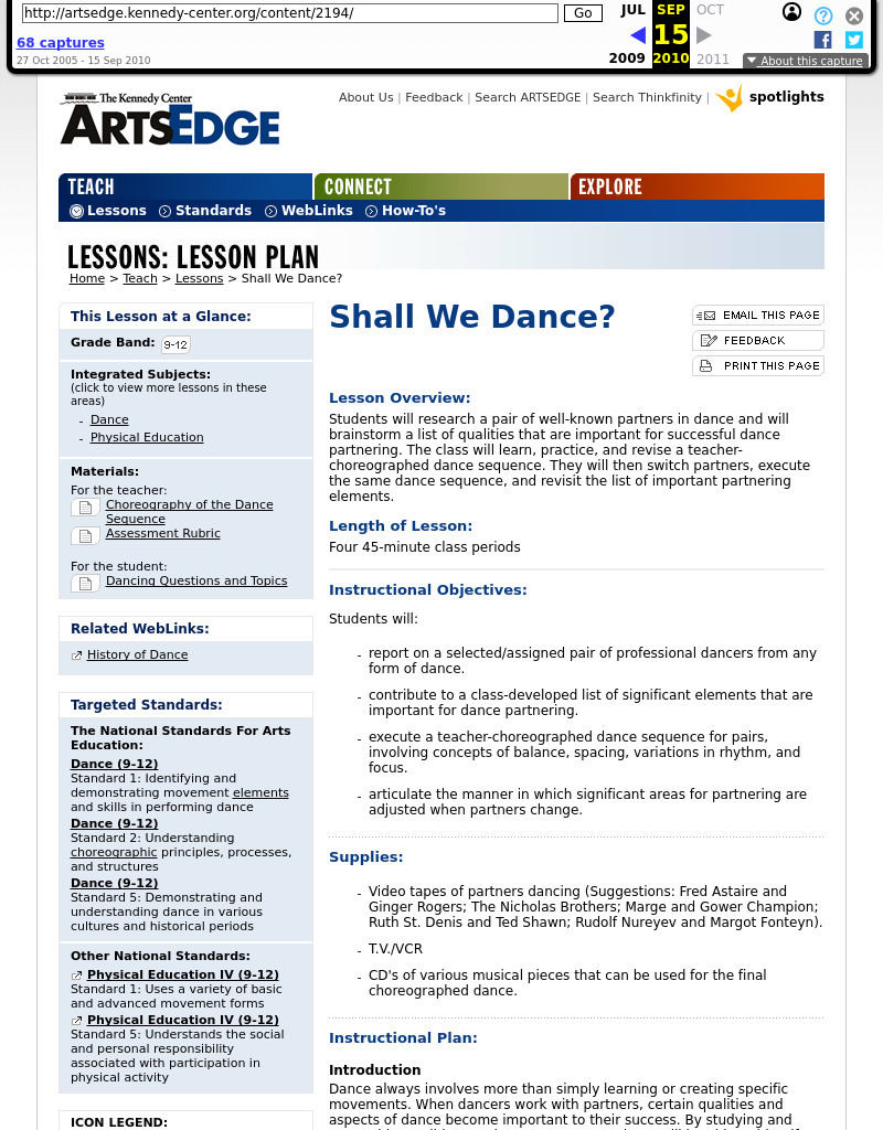 Shall We Dance? Lesson Plan