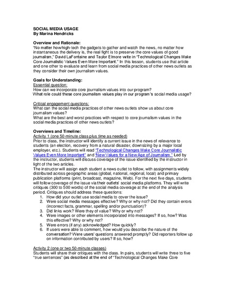 Social Media Usage Lesson Plan