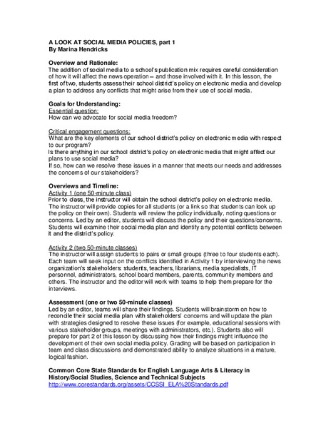 A Look at Social Media Policies Lesson Plan