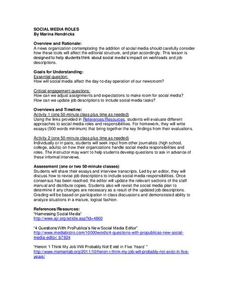 Social Media Roles Lesson Plan