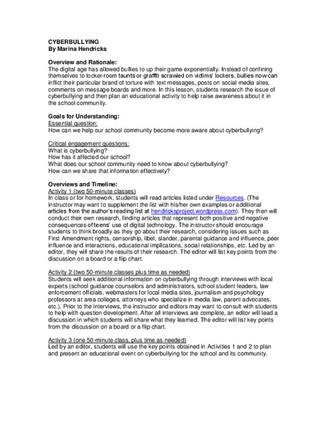 Cyberbullying Lesson Plan