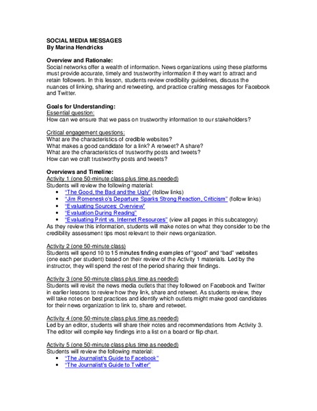 Social Media Messages Lesson Plan