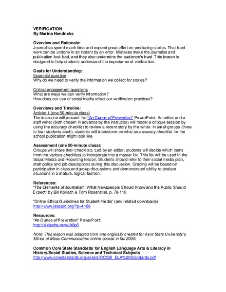 Verification Lesson Plan