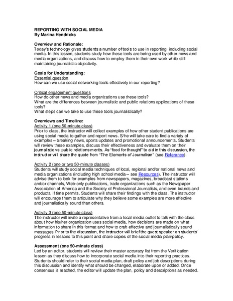 Reporting with Social Media Lesson Plan