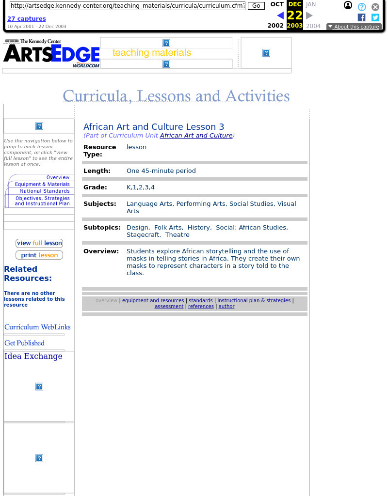 African Art and Culture Lesson 3 Lesson Plan