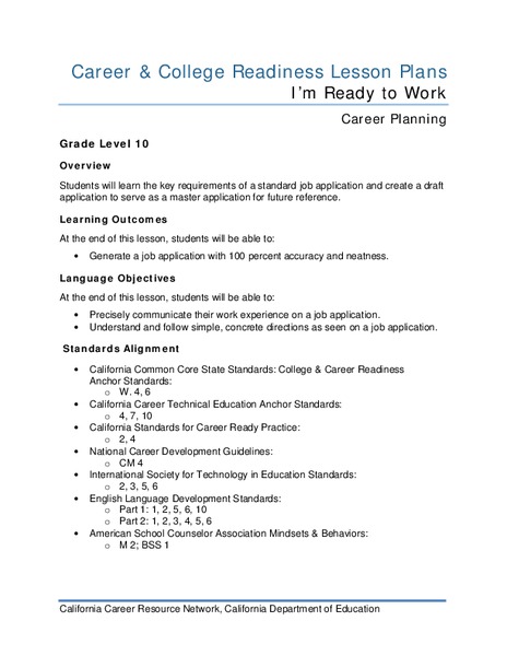 I’m Ready to Work Lesson Plan