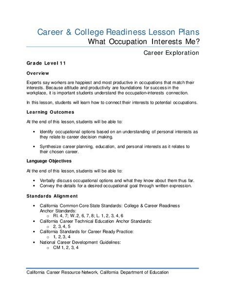 What Occupation Interests Me? Lesson Plan