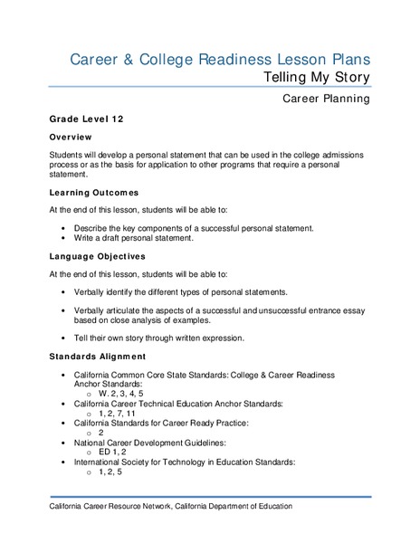 Telling My Story Lesson Plan