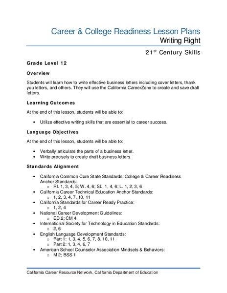 Writing Right Lesson Plan