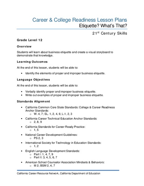 Etiquette? What’s That? Lesson Plan