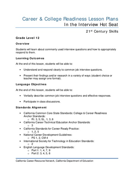 In the Interview Hot Seat Lesson Plan