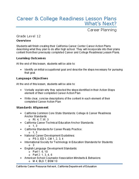 What's Next? Lesson Plan