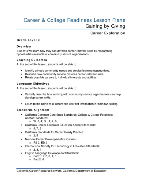 Gaining by Giving Lesson Plan