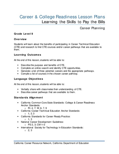 Learning the Skills to Pay the Bills Lesson Plan