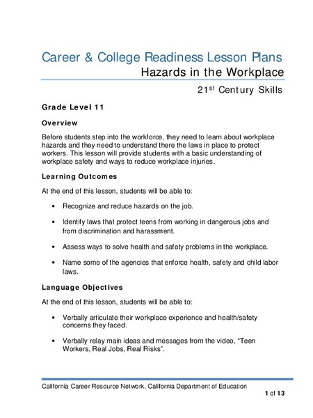 Hazards in the Workplace Lesson Plan