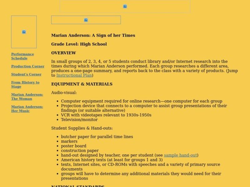 Marian Anderson: A Sign of her Times Lesson Plan