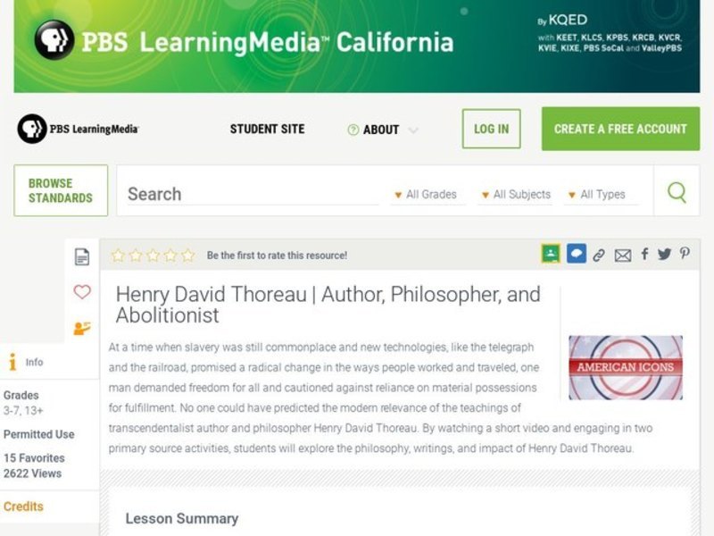 Henry David Thoreau: Author, Philosopher, and Abolitionist Lesson Plan