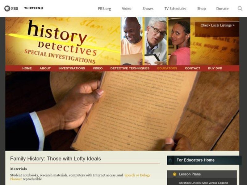 Family History: Those with Lofty Ideals Lesson Plan