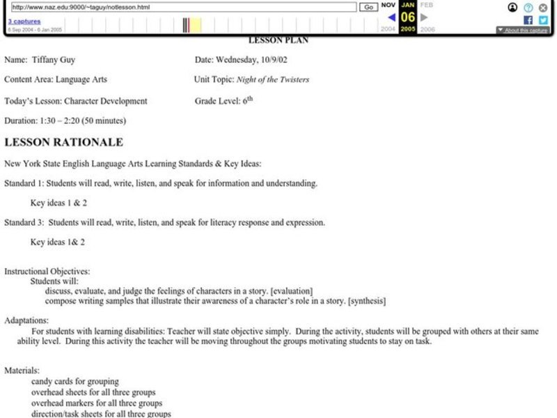 Character Development Lesson Plan