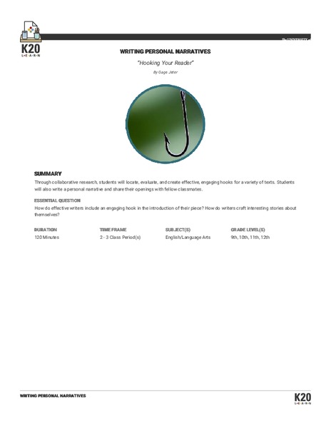 Hooking Your Reader Lesson Plan